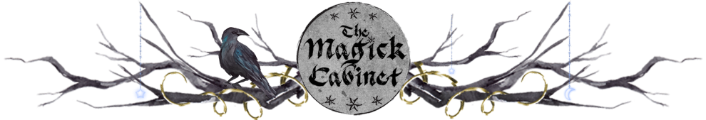 The Magick Cabinet logo looks like a full moon surrounded by branches. In the branches sits a raven.