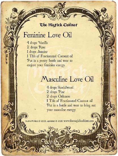 Love Ritual Oil Recipes from The Magick Cabinet Book of Shadows full of spells and rituals for your own personal use. Blessed Be Witches. Find your Coven Supplies here.