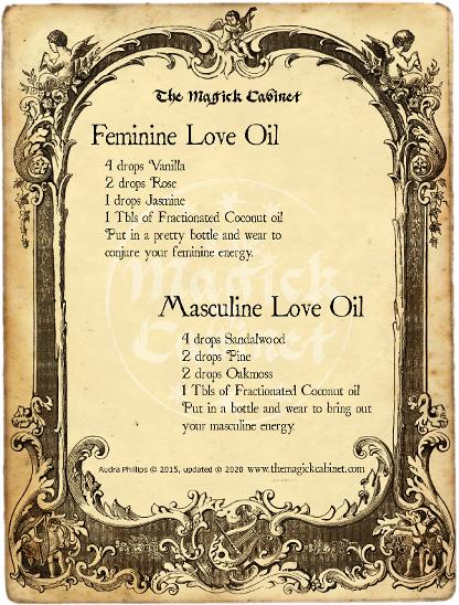 Love Ritual Oil Recipes from The Magick Cabinet Book of Shadows full of spells and rituals for your own personal use. Blessed Be Witches. Find your Coven Supplies here.